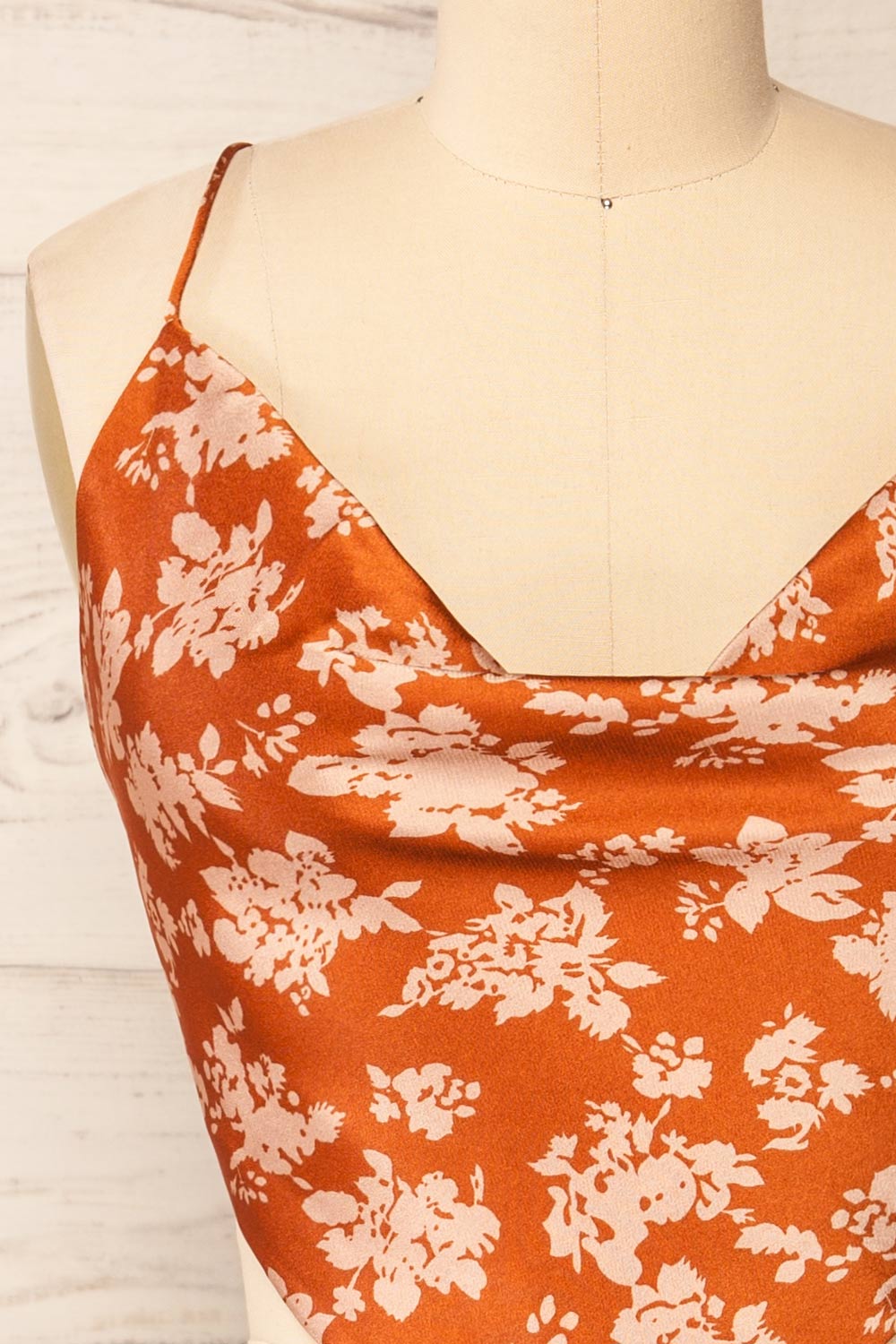 Natey Rust Floral Lace-Up Back Crop Top | La petite garçonne front close-up