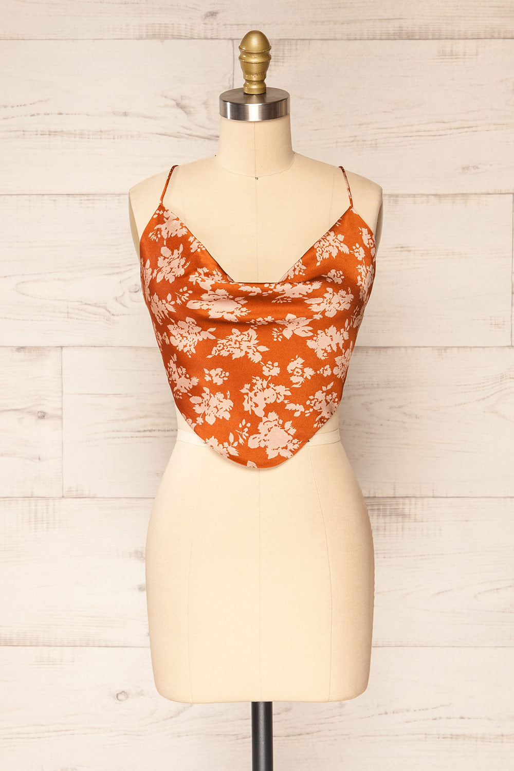 Natey Rust Floral Lace-Up Back Crop Top | La petite garçonne front view