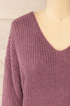 Natras Lavender Knit Sweater w/ Twisted Back | La petite garçonne front close-up