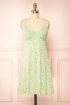 Navlin Green Floral V-Neck Short Dress| Boutique 1861 front view