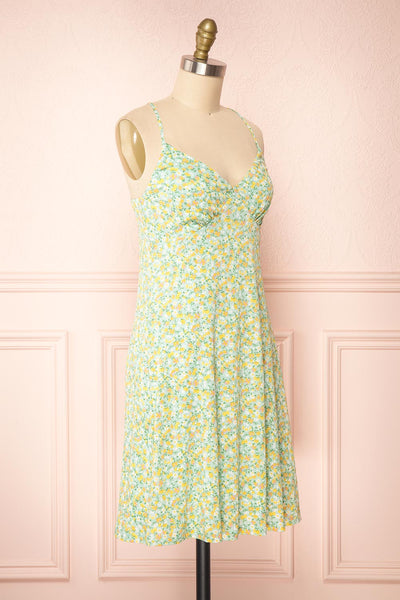 Navlin Green Floral V-Neck Short Dress| Boutique 1861 side view