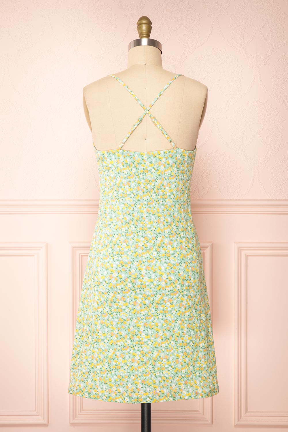 Navlin Green Floral V-Neck Short Dress| Boutique 1861 back view 