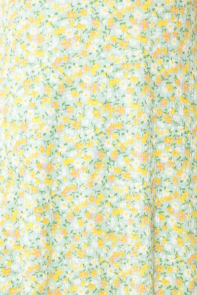 Navlin Green Floral V-Neck Short Dress| Boutique 1861 fabric