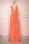 Neerpelt Coral Pink Mesh Gown with Plunging Neckline | Boutique 1861