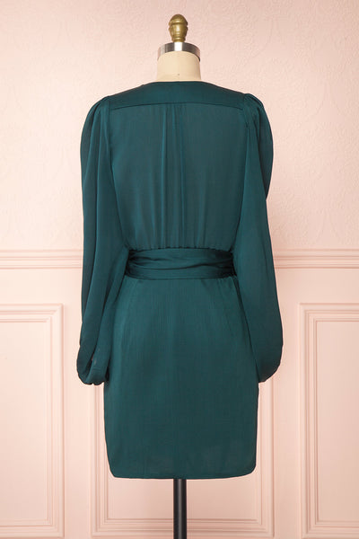 Nelly Green Long Puff-Sleeve Wrap Dress | Boutique 1861 back view