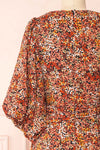 Nephale | Short Floral Wrap Dress with Puffy Sleeves back close-up