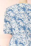 Neroli Blue Floral Midi Buttoned Wrap Dress | Boutique 1861 back close-up