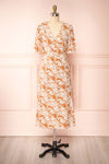 Neroli Rust Floral Midi Buttoned Wrap Dress | Boutique 1861 front view