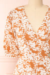 Neroli Rust Floral Midi Buttoned Wrap Dress | Boutique 1861 front close-up
