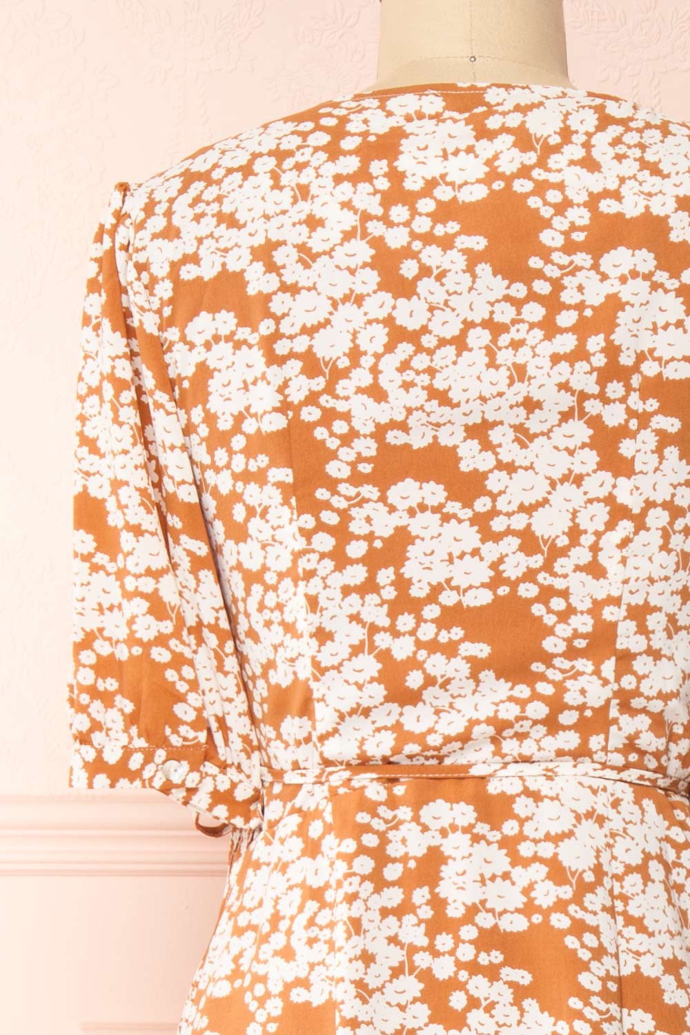 Neroli Rust Floral Midi Buttoned Wrap Dress | Boutique 1861 back close-up