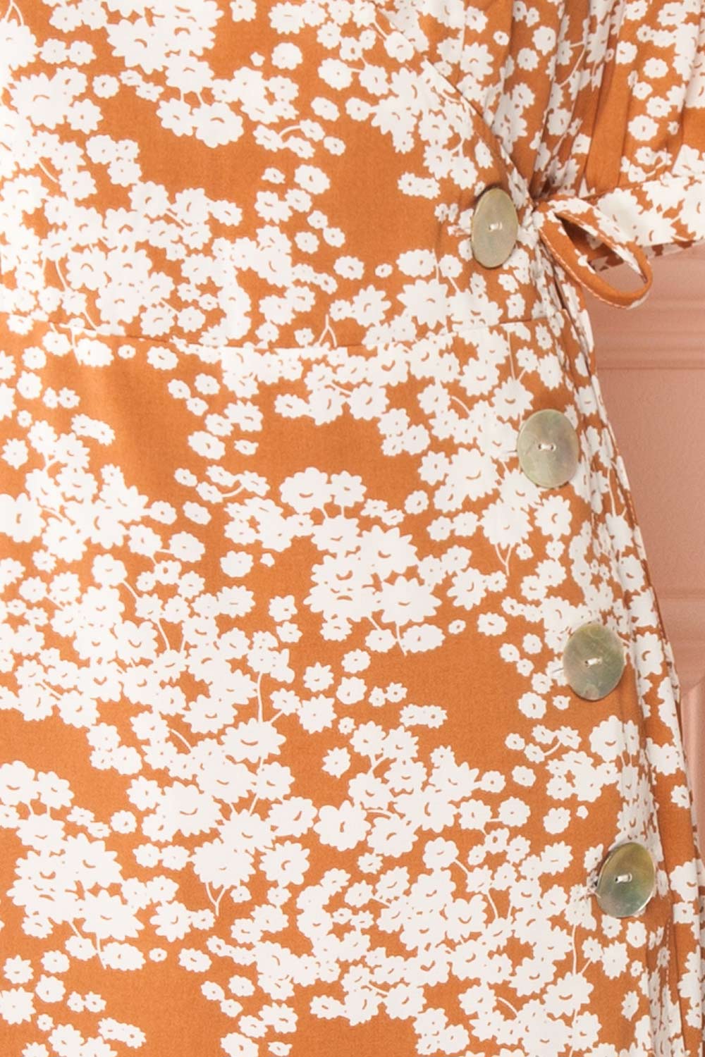 Neroli Rust Floral Midi Buttoned Wrap Dress | Boutique 1861 fabric 