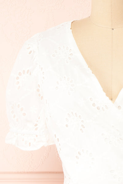 Nerys Openwork Embroidered Wrap Crop Top | Boutique 1861 front close-up