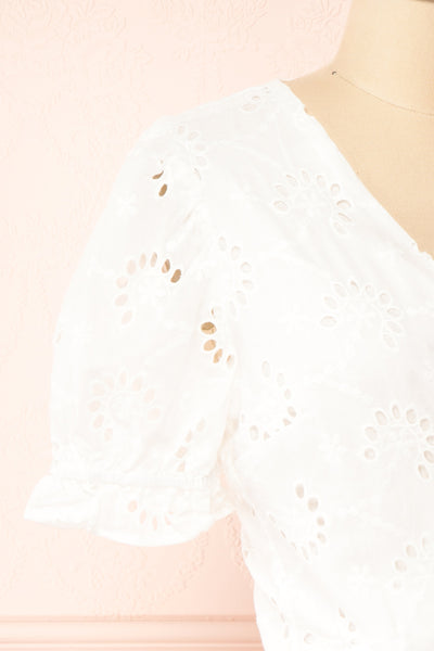 Nerys Openwork Embroidered Wrap Crop Top | Boutique 1861 side close-up