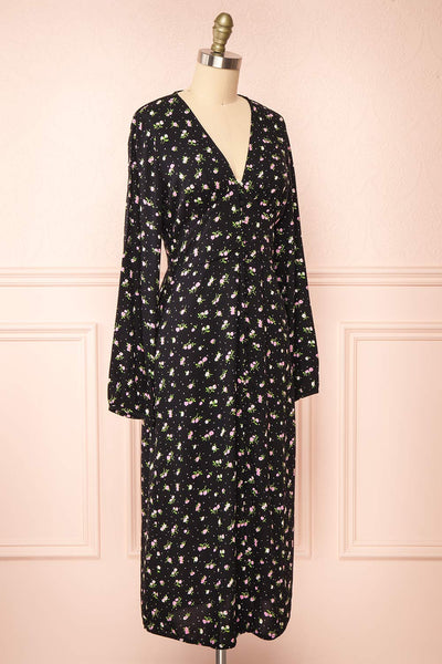 Netra Black Long Sleeve Floral Midi Dress | Boutique 1861 side view