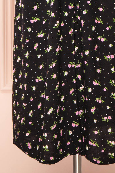 Netra Black Long Sleeve Floral Midi Dress | Boutique 1861 bottom