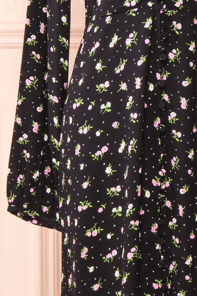 Netra Black Long Sleeve Floral Midi Dress | Boutique 1861 sleeve