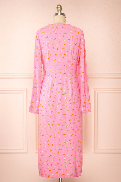 Netra Pink Long Sleeve Floral Midi Dress | Boutique 1861 back view