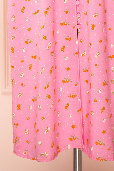 Netra Pink Long Sleeve Floral Midi Dress | Boutique 1861 bottom