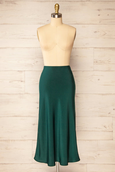 Neveah Green Silky Midi Skirt | La petite garçonne front view