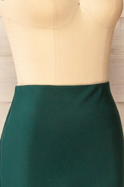Neveah Green Silky Midi Skirt | La petite garçonne side close-up