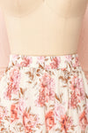 Nezira Beige Floral Print Midi Skirt w/ Ruffles | Boutique 1861 front close-up