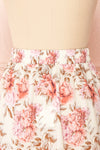 Nezira Beige Floral Print Midi Skirt w/ Ruffles | Boutique 1861 back close-up
