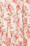 Nezira Beige Floral Print Midi Skirt w/ Ruffles | Boutique 1861 fabric