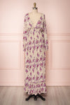 Nianzu Taupe & Purple Floral A-Line Maxi Dress | Boutique 1861
