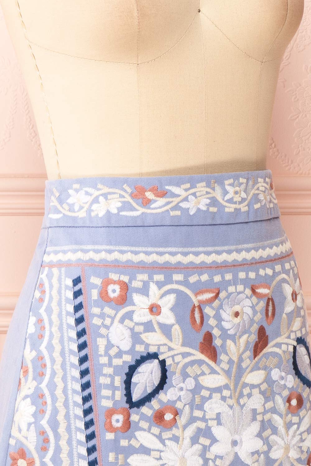 Nicko Blue Embroidered Skirt | Boutique 1861 side close-up