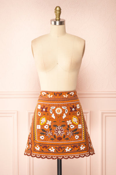 Nicko Rust Embroidered Skirt | Boutique 1861 front view