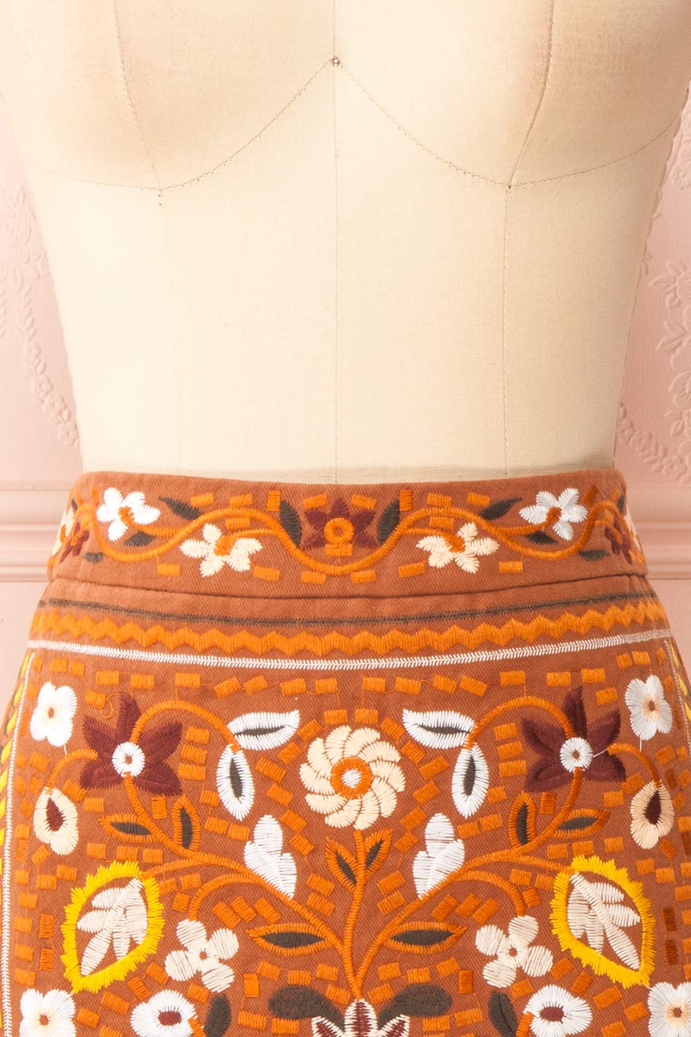 Nicko Rust Embroidered Skirt | Boutique 1861 front close-up