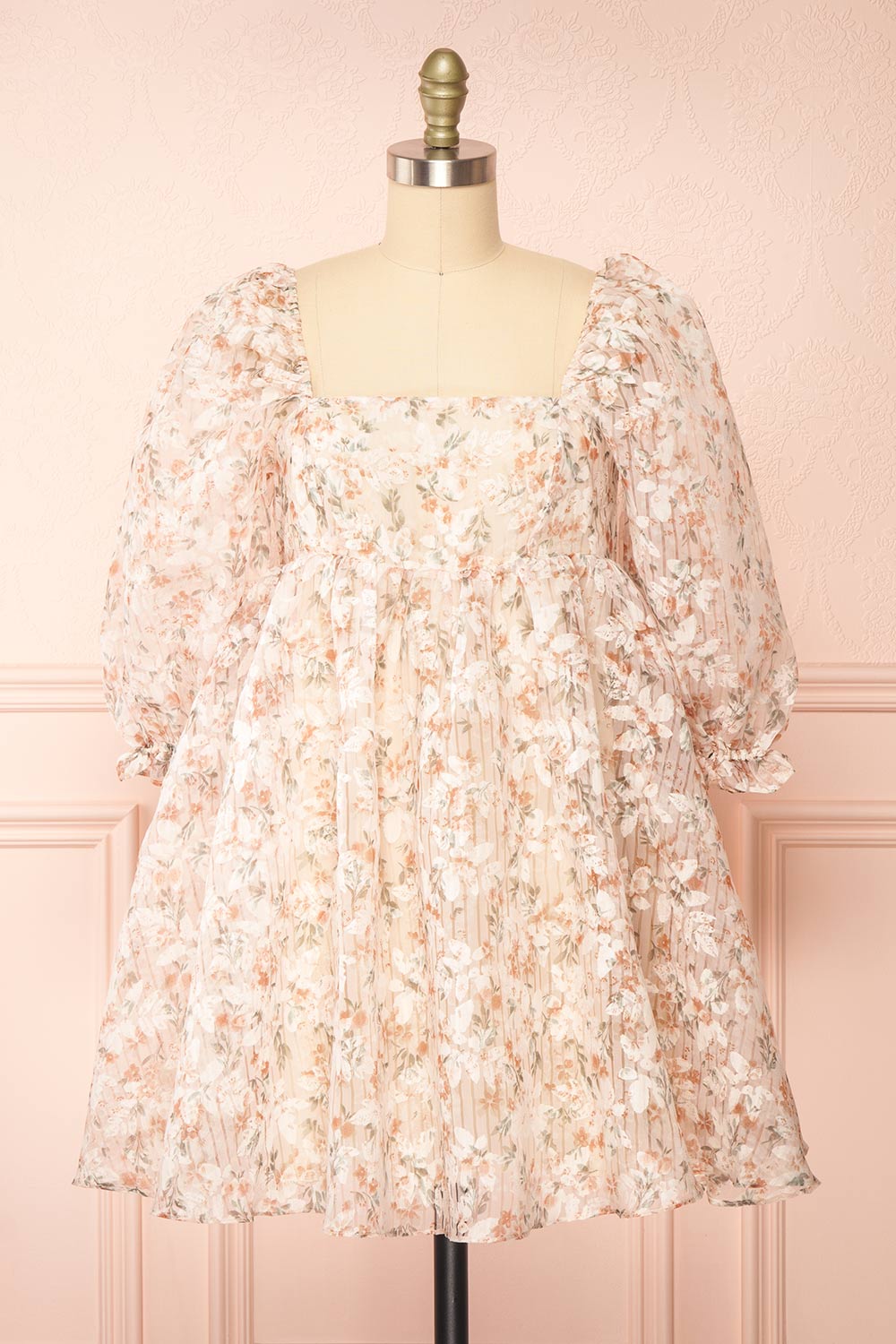 Nicky Short Floral Beige Babydoll Dress | Boutique 1861 front view