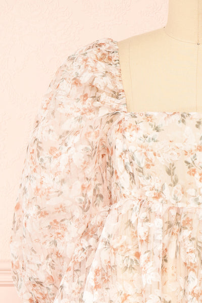 Nicky Short Floral Beige Babydoll Dress | Boutique 1861 front close-up