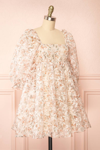 Nicky Short Floral Beige Babydoll Dress | Boutique 1861 side view