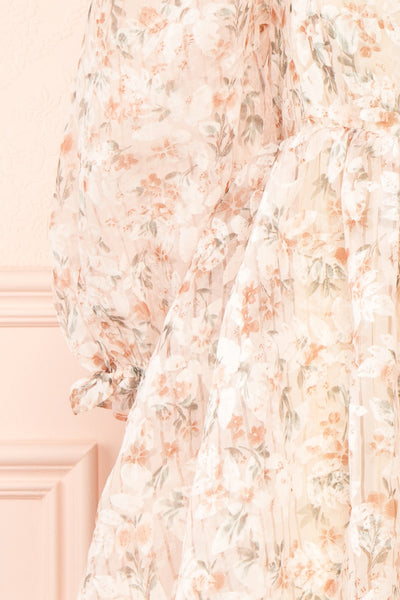 Nicky Short Floral Beige Babydoll Dress | Boutique 1861 sleeve