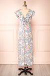 Nicole Blue Floral Midi Dress w/ Ruffles | Boutique 1861 front view