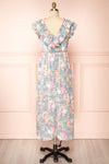 Nicole Blue Floral Midi Dress w/ Ruffles | Boutique 1861 back view