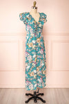 Nicole Teal Floral Midi Dress w/ Ruffles | Boutique 1861  side view