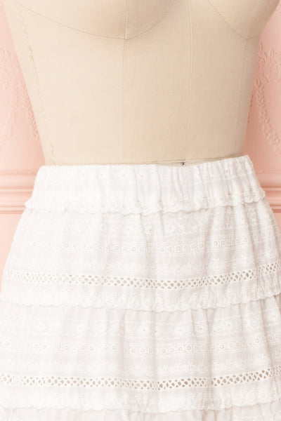 Niemodlin White Openwork Short Skirt | Boutique 1861 side close-up