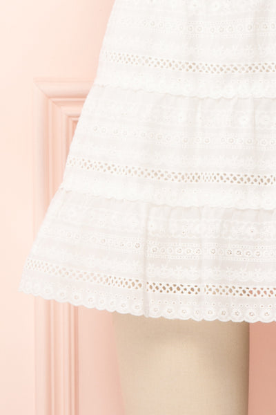 Niemodlin White Openwork Short Skirt | Boutique 1861 bottom close-up