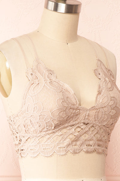 Niken Taupe Lace Bralette | Boutique 1861  side close up