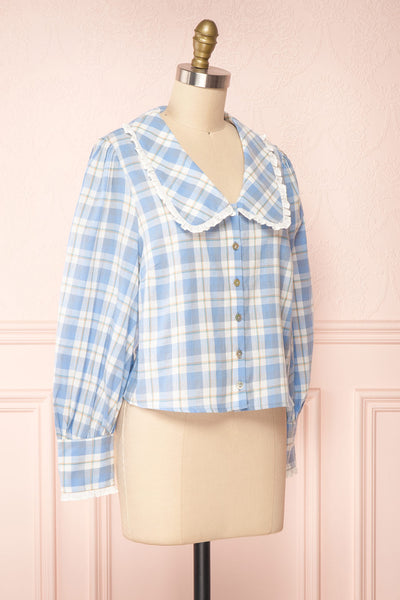 Nikol Blue Peter Pan Collar Cropped Blouse | Boutique 1861 side view