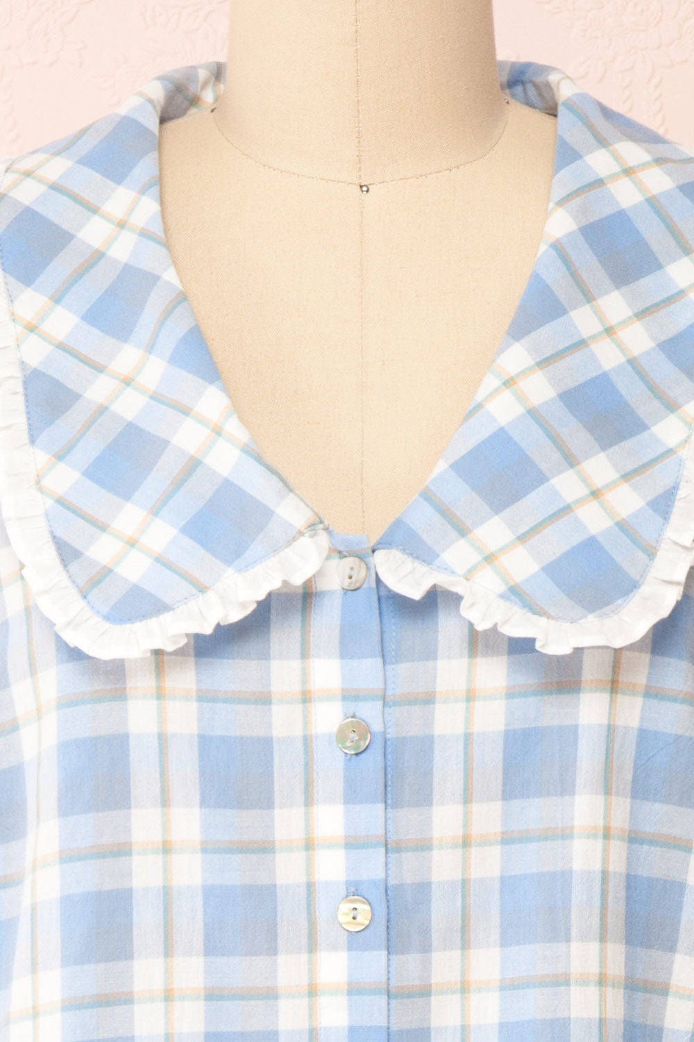 Nikol Blue Peter Pan Collar Cropped Blouse | Boutique 1861 frotn close-up