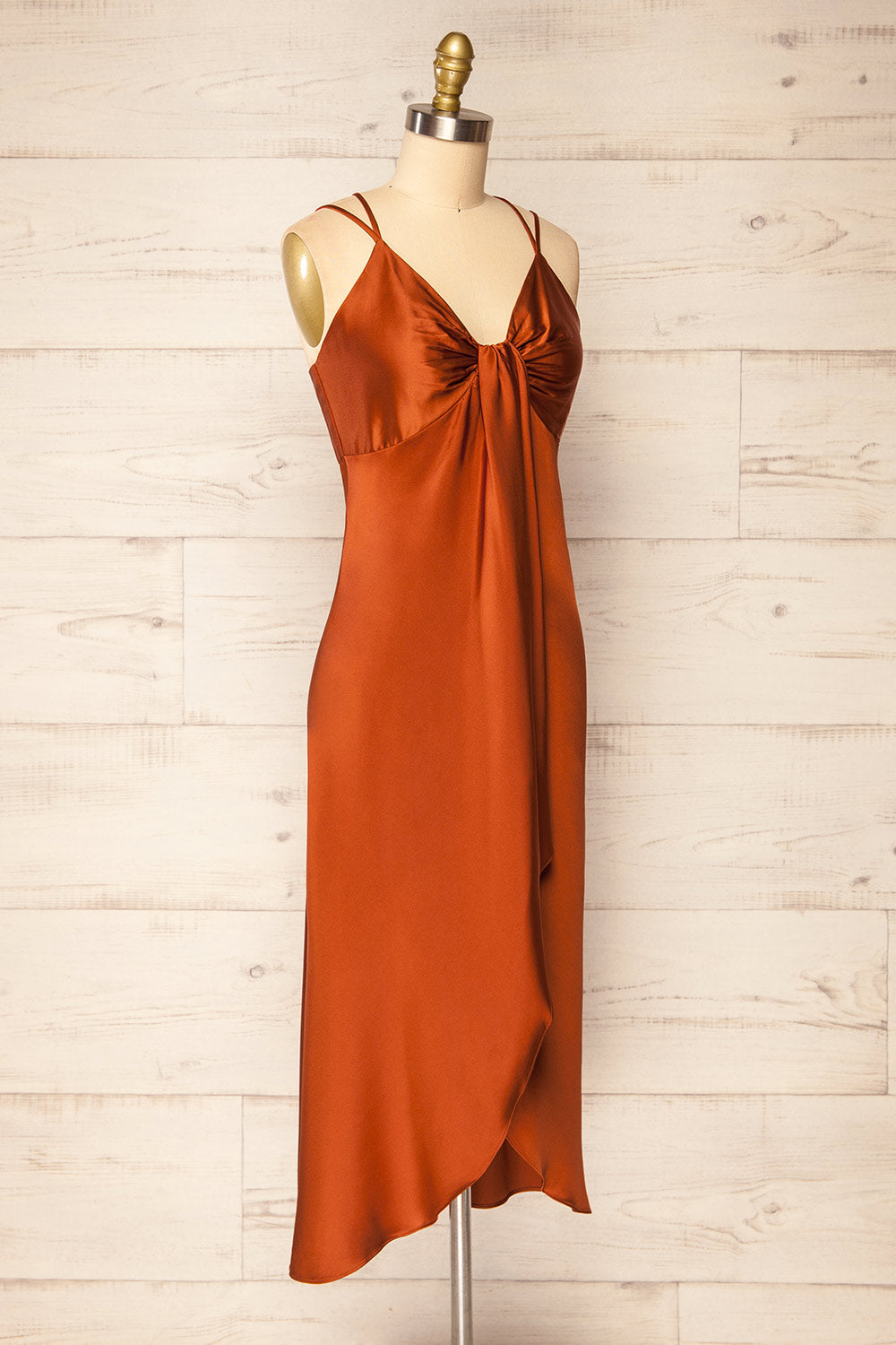 Nikoo Rust Midi V-Neck Slip Dress | La petite garçonne  side view