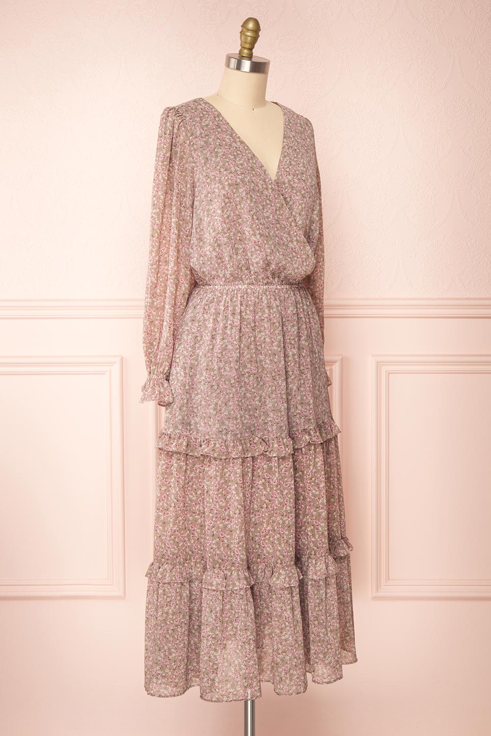 Ninnette Dusty Mauve Long Sleeve Floral Maxi Dress  | Boutique 1861 side view