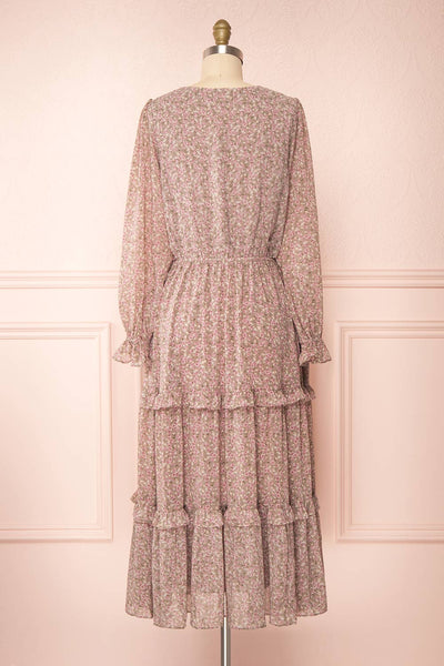 Ninnette Dusty Mauve Long Sleeve Floral Maxi Dress  | Boutique 1861 back view