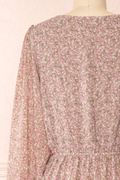 Ninnette Dusty Mauve Long Sleeve Floral Maxi Dress  | Boutique 1861 back close-up