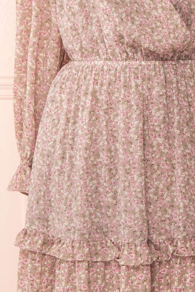 Ninnette Dusty Mauve Long Sleeve Floral Maxi Dress  | Boutique 1861 sleeve
