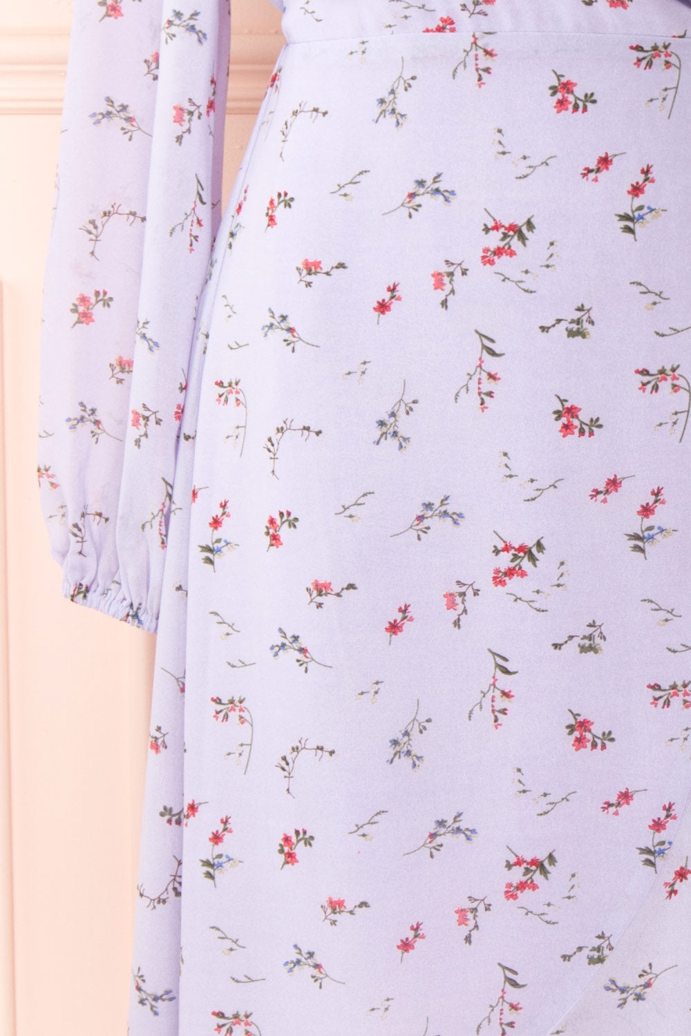 Niope Long Sleeve Floral Wrap Midi Dress w/ Ruffles | Boutique 1861 sleeve