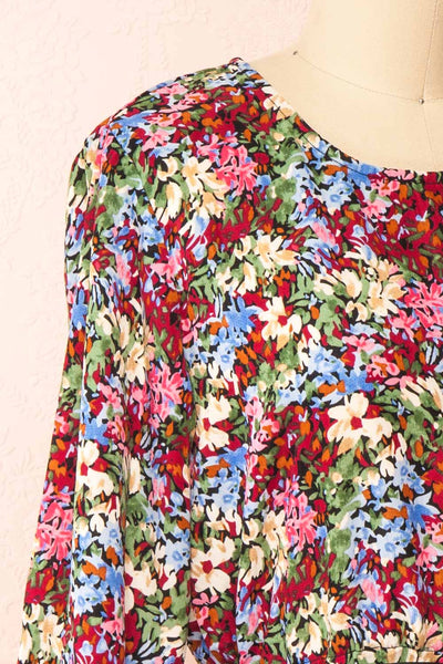 Niphia Short Floral Long Sleeved Dress | Boutique 1861 side close-up